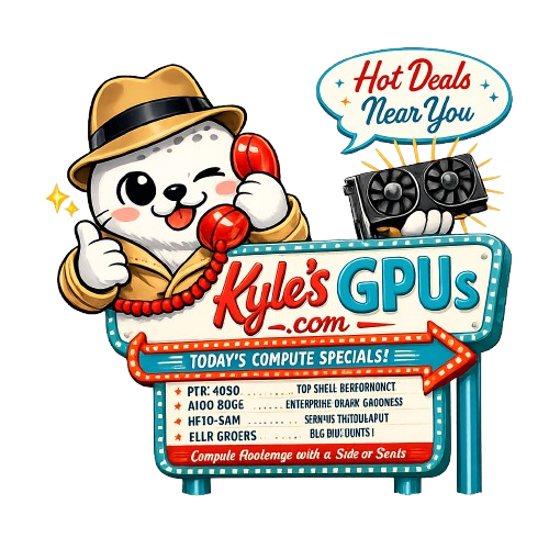Kyle's GPUs mascot — seal in trenchcoat with a phone and a GPU